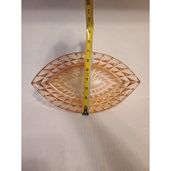 Vintage Jeannette Windsor Diamond Cut Boat Pink Depression Dish Glass Bowl - Picture 6 of 7